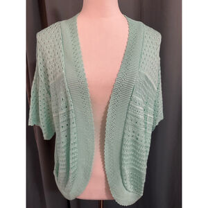 Linea Mint Green Open Knit Cardigan XXL Lightweight Short Sleeve Boho Layer